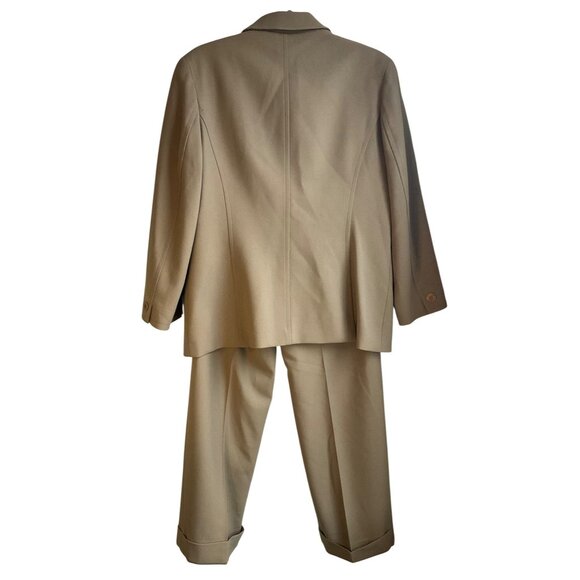 VTG Talbots Medium P Suit Set jacket and pants Wide Leg Wool Stretch Tan Beige - Picture 2 of 16